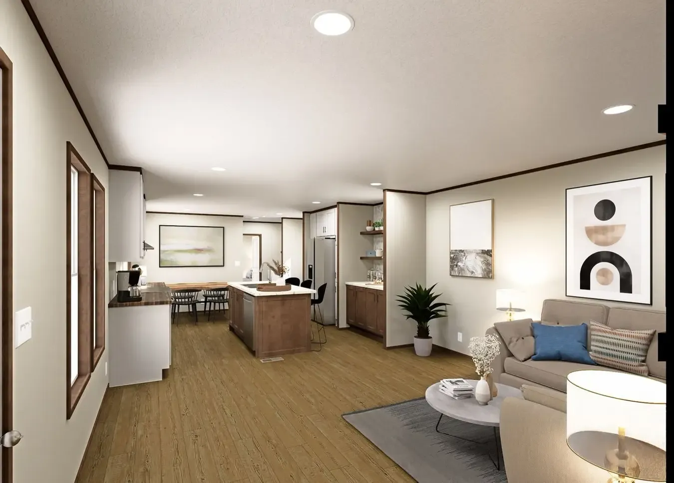Living room and kitchen