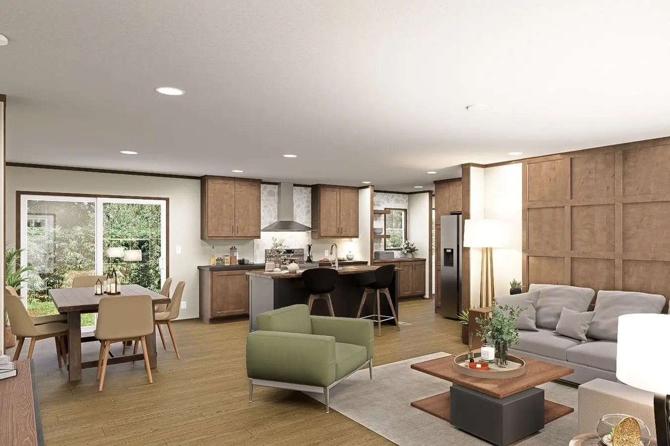 Open Living, Dining & Kitchen