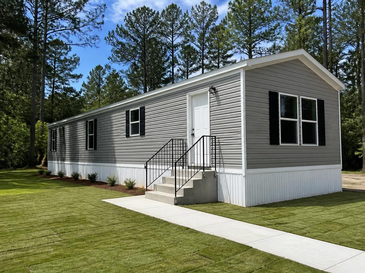 Newly set manufactured home on a rental project site